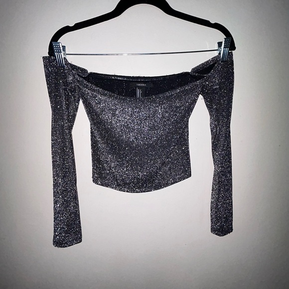 Black Stardust Y2K Off The Shoulder Crop Top - Picture 8 of 11